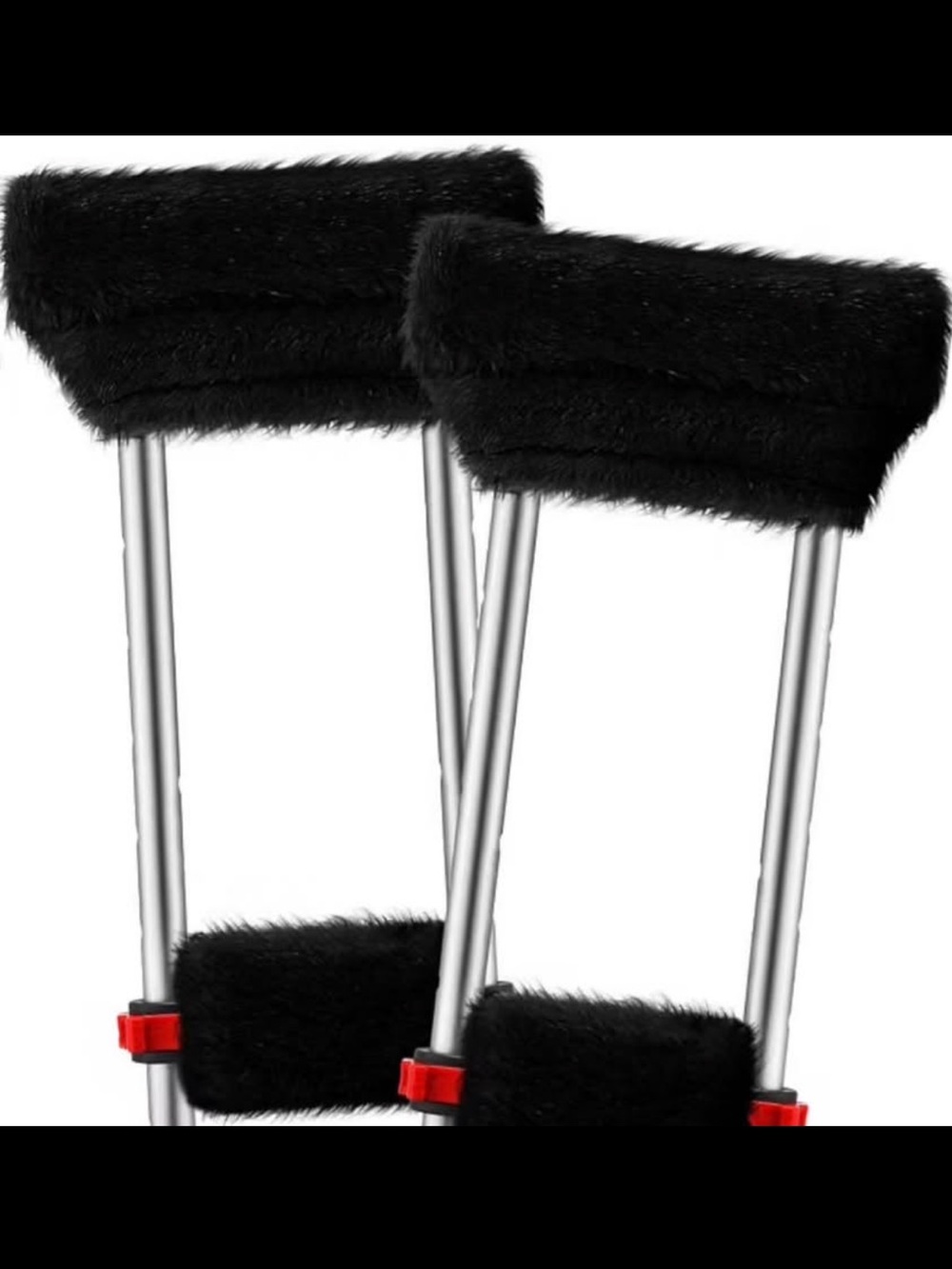 Black Faux Fur 4 pc Crutch Pads and Armrests - Comfortable Support